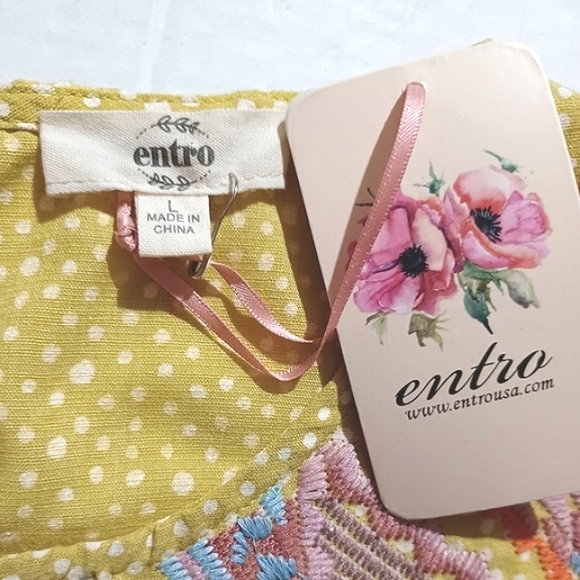 ENTRO Embroidered Polka Dot Multicolored Sleeveless Empire Waist Top NWT😀 - Picture 5 of 13